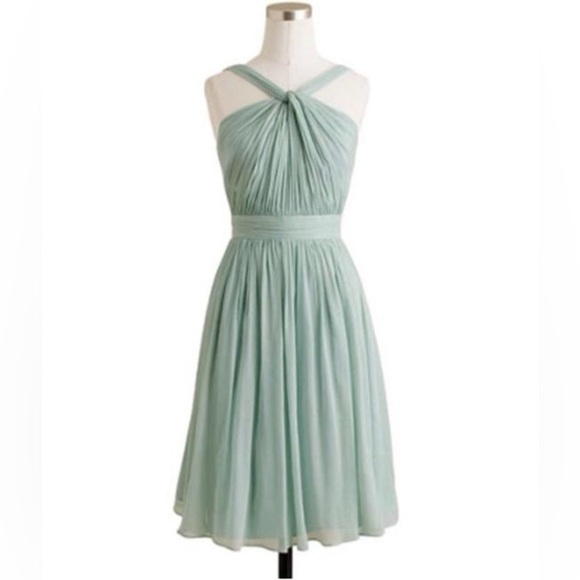 J. Crew Sinclair Silk Chiffon Dress Sea Foam Green Blue Mint Dusty Shale 4 Short - Picture 4 of 7